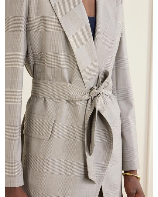 Max Mara White Belted Checked Wool Blazer