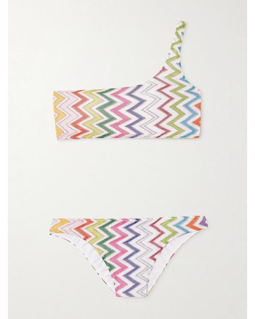 Missoni Multicolor Mare One-Shoulder Striped Metallic Crochet-Knit Bikini