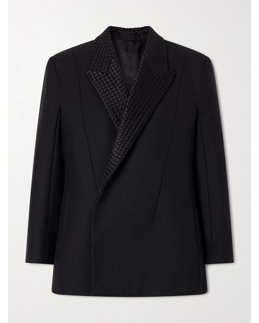 Bottega Veneta Black Intrecciato Satin-Trimmed Wool And Mohair-Blend Blazer
