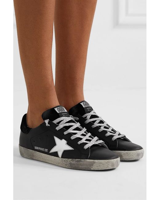 Golden Goose Superstar Metallic Distressed Leather And Suede Sneakers in  Black | Lyst