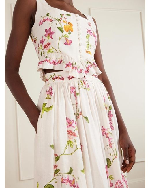 Agua Bendita Natural Tangelo Floral-Print Linen Maxi Skirt