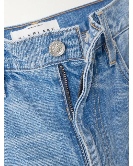 SLVRLAKE Denim Blue London Crop High-Rise Straight-Leg Jeans