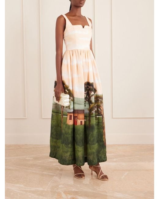 Agua Bendita Green Jaspe Paraiso Linen Maxi Dress