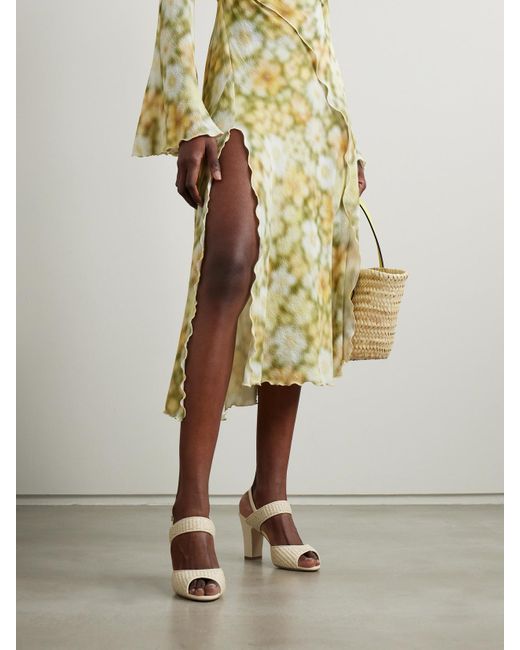 Manolo Blahnik Natural Khiko 90 Leather-Trimmed Raffia Sandals