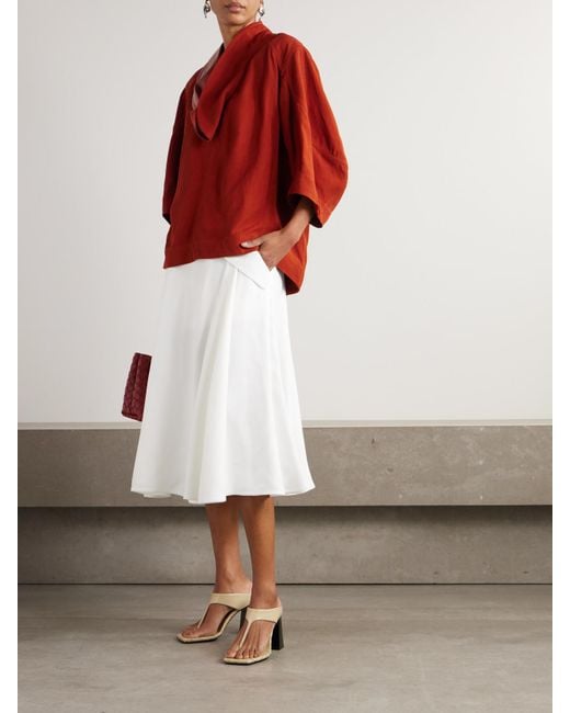 Bottega Veneta White Pleated Twill Midi Skirt