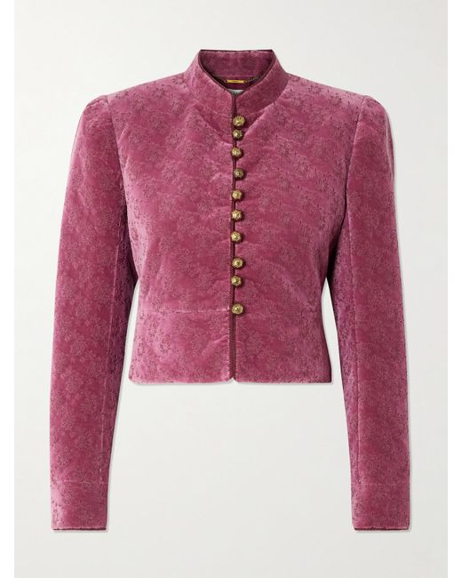 Chloé Pink Cropped Embroidered Cotton-Velvet Jacket