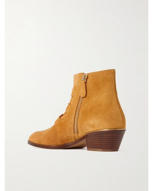 Chloé Brown Susan Buckled Studded Suede Ankle Boots