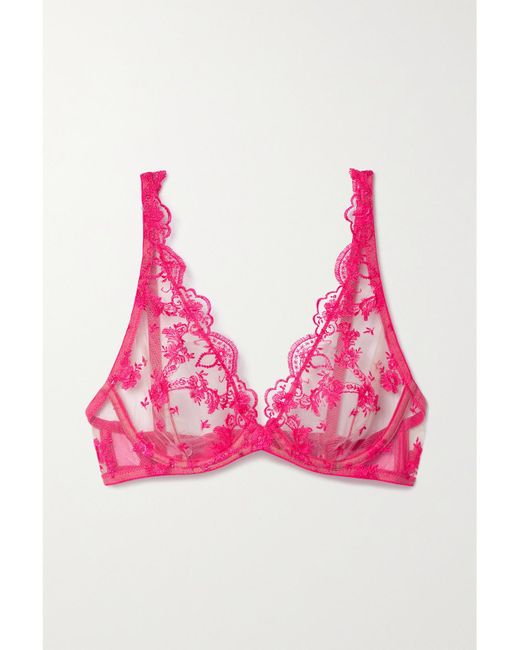 I.D Sarrieri Pink Net Sustain Lolita Embroidered Tulle Underwired Triangle Bra