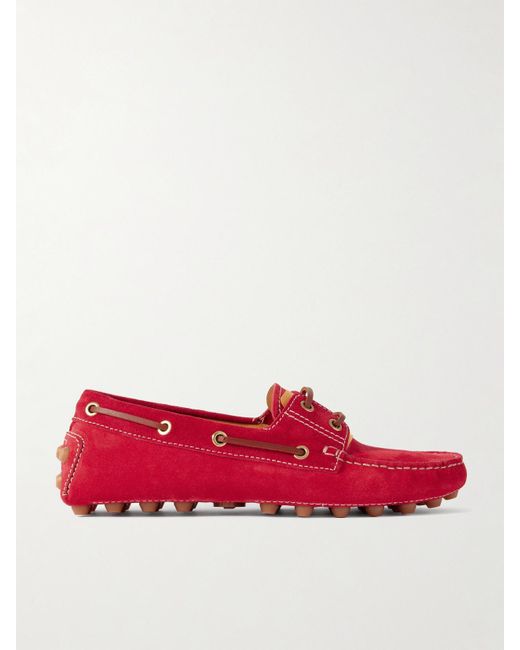Tod's Red Gommino Bootsschuhe Aus Veloursleder Mit Lederbesatz