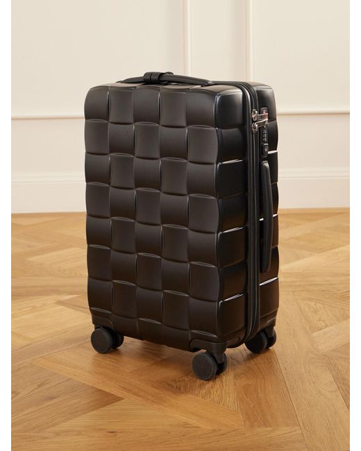Bottega Veneta Black Odyssey Leather-Trimmed Intrecciato Polycarbonate Carry-On Suitcase