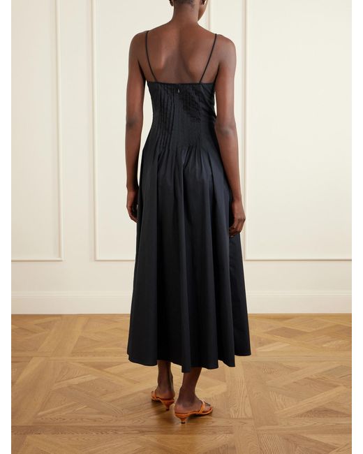 Staud Blue Margi Ruffled Pleated Cotton-Stretch Poplin Midi Dress