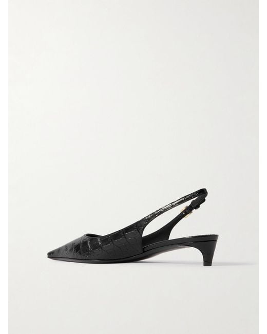 Dolce & Gabbana White Glossed Croc-Effect Leather Slingback Pumps