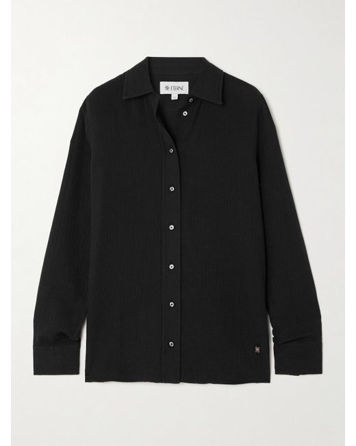 ÉTERNE Black Constance Embellished Cotton-Gauze Shirt