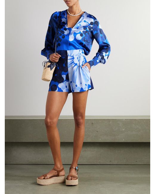 Themis Z Blue Nefeli Floral-Print Crepe Shorts