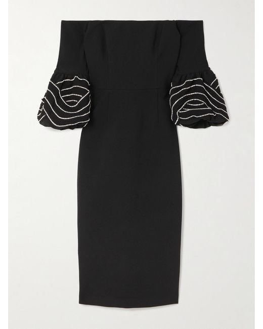 Robe Midi Épaules Nues En Crêpe À Cristaux Bellatrix Rebecca Vallance en coloris Black