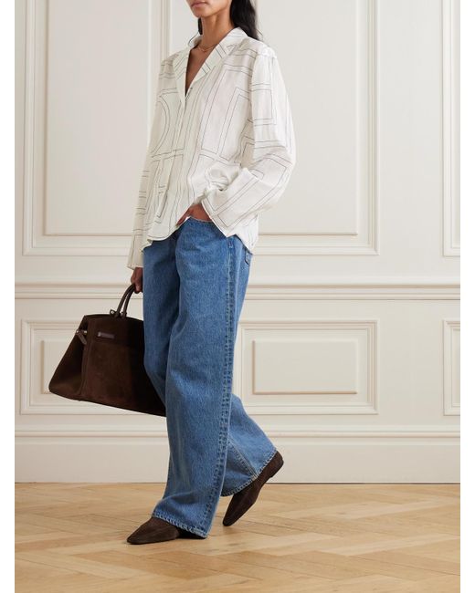 Totême White Embroidered Organic Cotton And Silk-Blend Shirt