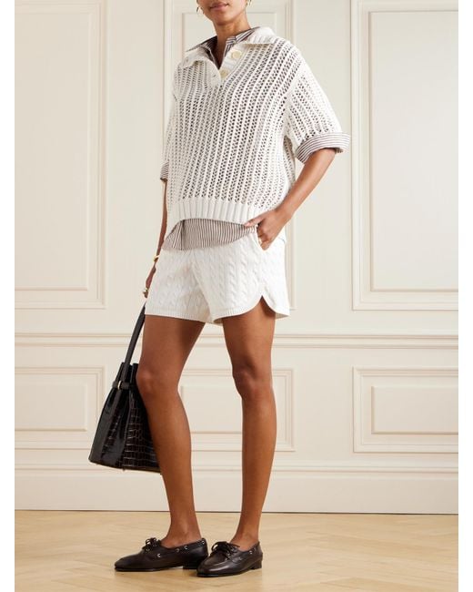 Brunello Cucinelli White Cable-Knit Cotton Shorts