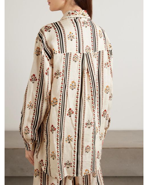 Agua Bendita Natural Cecilia Andes Appliquéd Floral-Print Linen Shirt