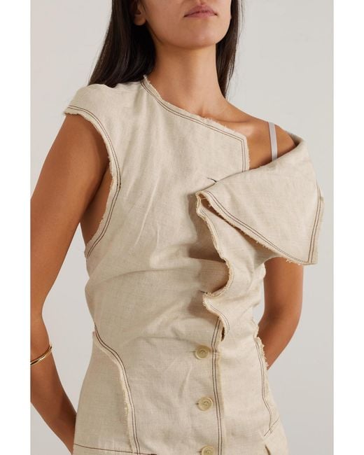 Jacquemus Natural Camargue Asymmetric Linen And Silk-Blend Maxi Dress