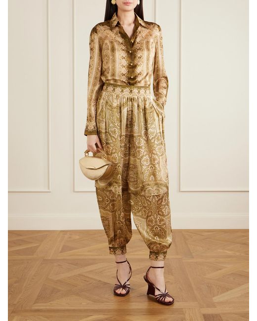 Zimmermann Metallic Luna Printed Silk-Satin Shirt