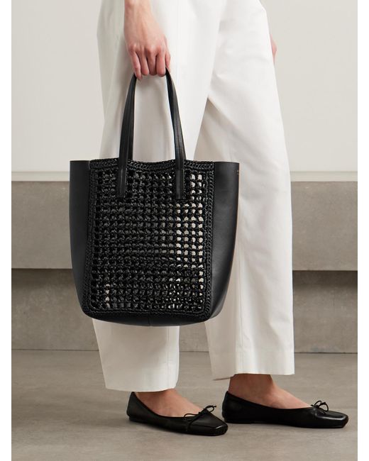 Khaite Black Zoe Small Leather And Raffia Tote