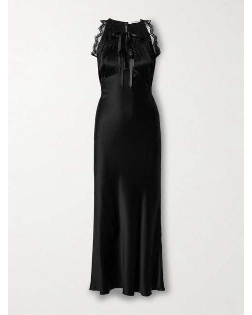 Rodarte Black Lace-trimmed Silk-satin Gown