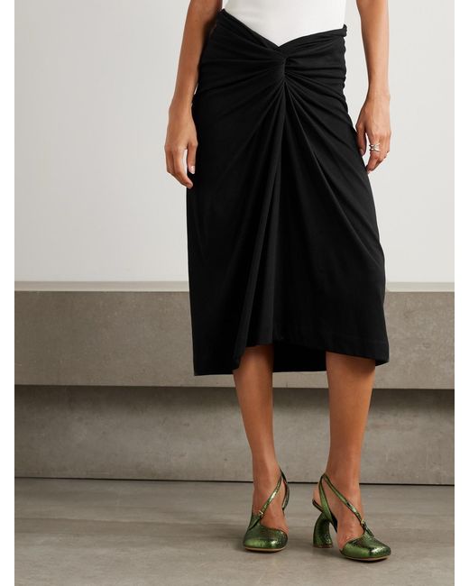 Dries Van Noten Black Twist-Front Cotton-Jersey Midi Skirt