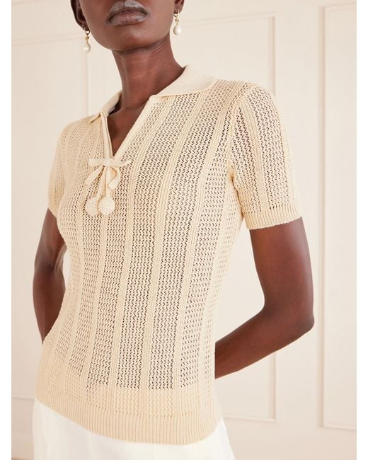 Valentino Garavani Natural Pointelle-Knit Cotton Polo Shirt