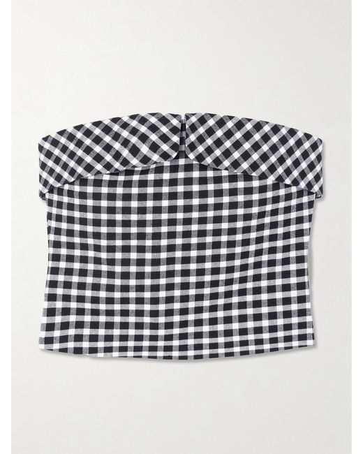Posse Blue Chiara Cropped Strapless Checked Cotton-Blend Top