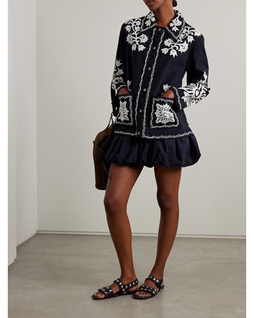 Sea Blue Liliana Studded Appliquéd Cotton-Canvas Jacket