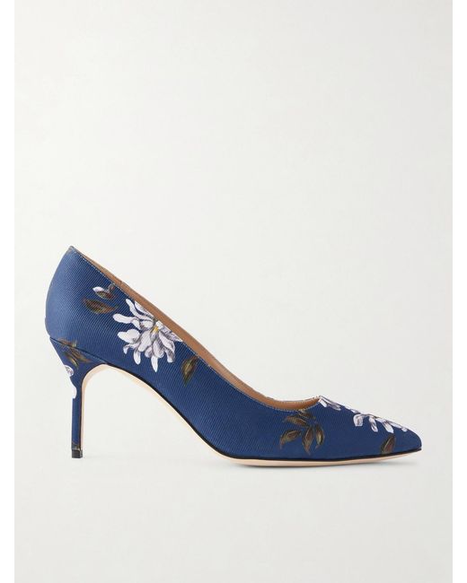 Manolo Blahnik Blue Emilia Wickstead 70 Floral-Print Woven Pumps