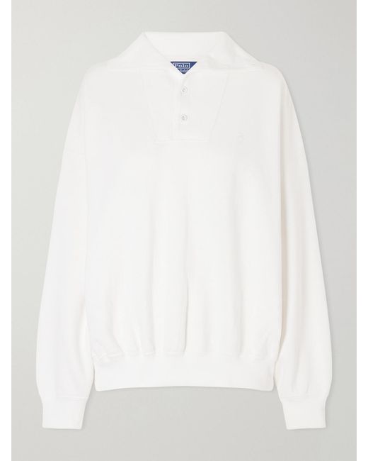 Polo Ralph Lauren White Wimbledon Logo-Embroidered Cotton-Blend Sweatshirt