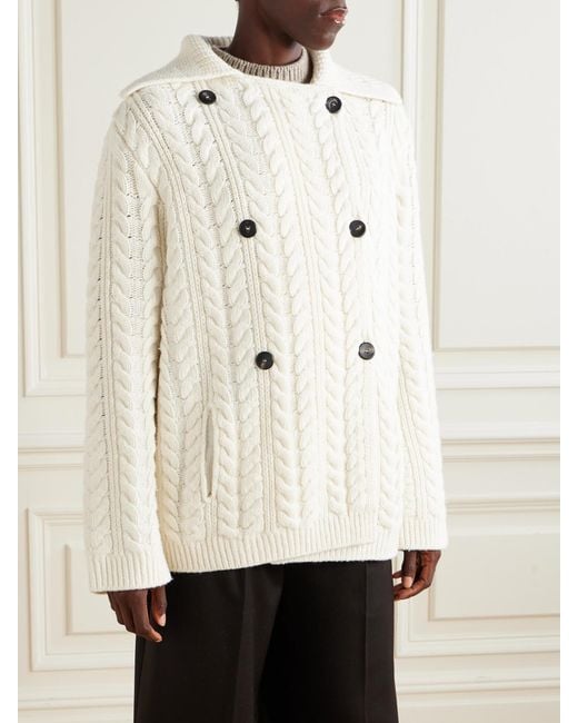 Sa Su Phi Natural Double-Breasted Cable-Knit Merino Wool And Cashmere-Blend Cardigan