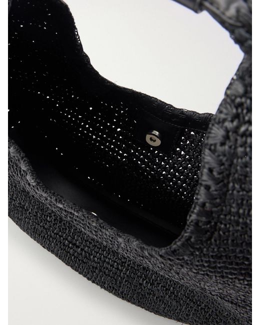 Staud Black Moon Large Leather-Trimmed Raffia Tote