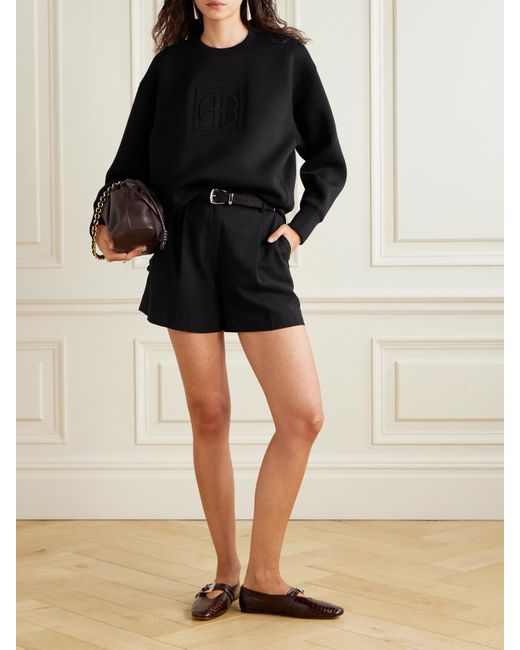 Anine Bing Black Trent Shorts Aus Webstoff Mit Falten