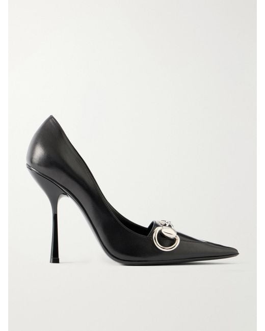 Gucci Black Boulevard Horsebit-Embellished Leather Pumps