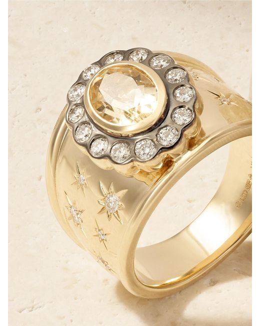 Marlo Laz Natural Lexi Cigar Band 14-Karat, Citrine And Diamond Ring