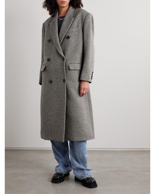 Isabel Marant Gray Lexana Double-Breasted Wool-Blend Coat