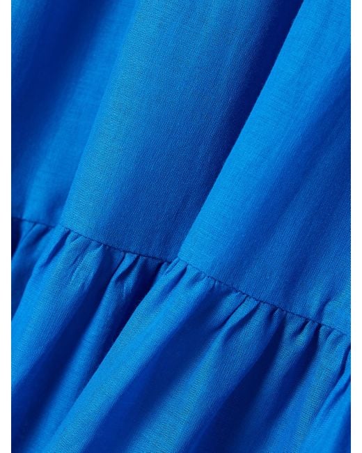 Charo Ruiz Blue Danny Strapless Broderie Anglaise-Trimmed Tiered Cotton-Blend Voile Maxi Dress