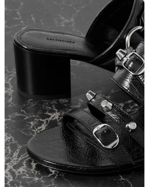 Balenciaga Black City Embellished Crinkled-Leather Mules
