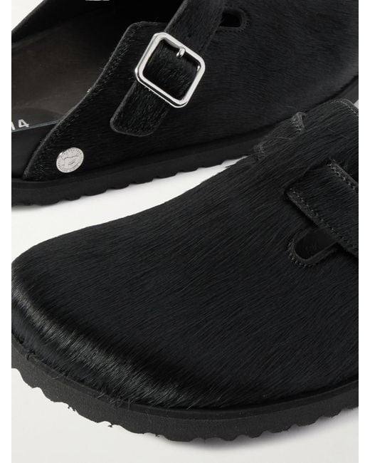 Birkenstock Black Boston Buckled Cow Hair Clogs