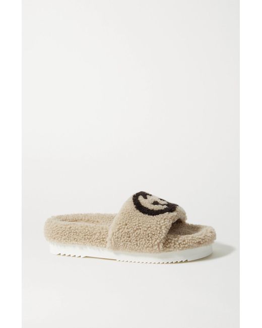 Gucci Eileen Logoprint Shearling Slides Lyst