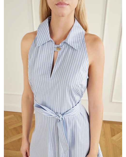 Veronica Beard Blue Florenz Belted Striped Cotton Mini Dress