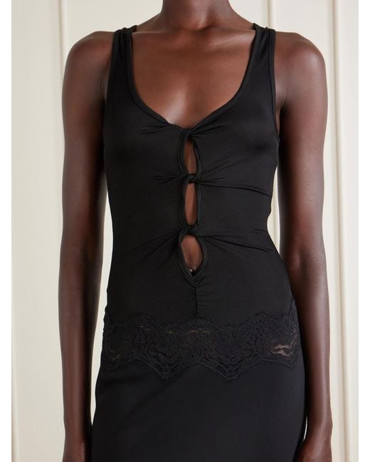 Christopher Esber Black Verner Cut-Out Ribbed-Detail Lace-Trimmed Jersey Midi Dress