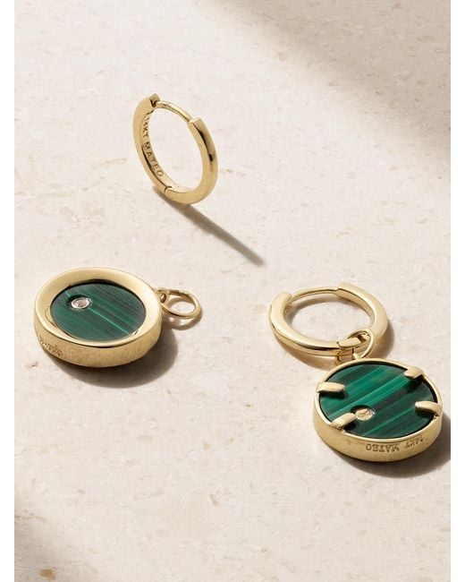 Mateo Natural Convertible 14-Karat, Malachite And Diamond Earrings
