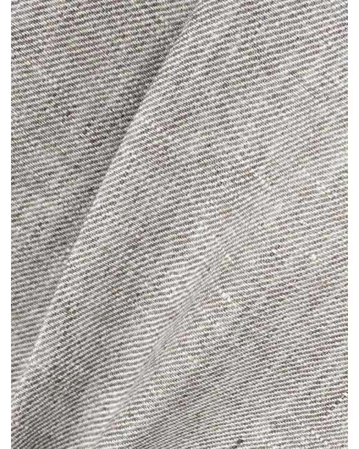 Brunello Cucinelli Gray Cropped Pleated Hemp And Linen-Blend Straight-Leg Pants