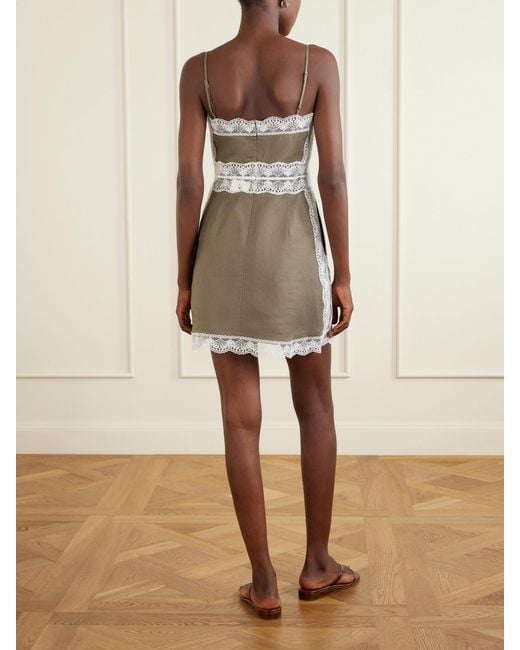 Staud Natural Amalina Lace-Trimmed Linen Mini Dress