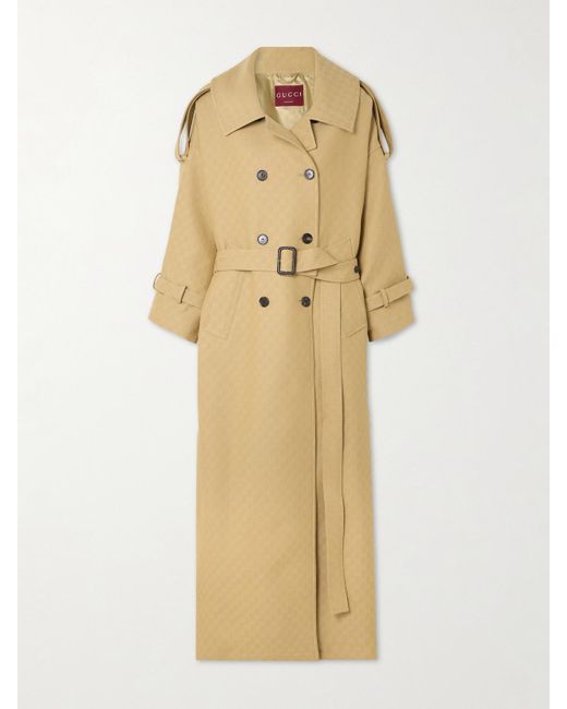 Gucci Natural Oversized Double-Breasted Belted Wool And Silk-Blend Jacquard Trench Coat