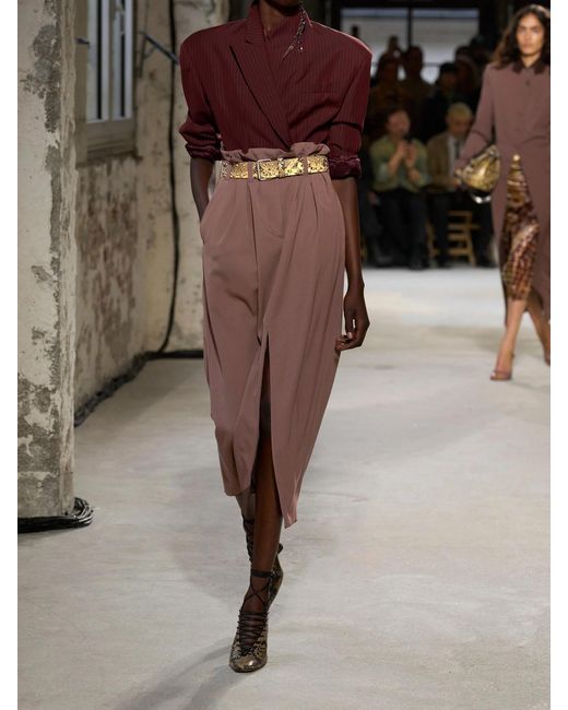 Dries Van Noten Brown Belted Pleated Wool-Twill Midi Skirt