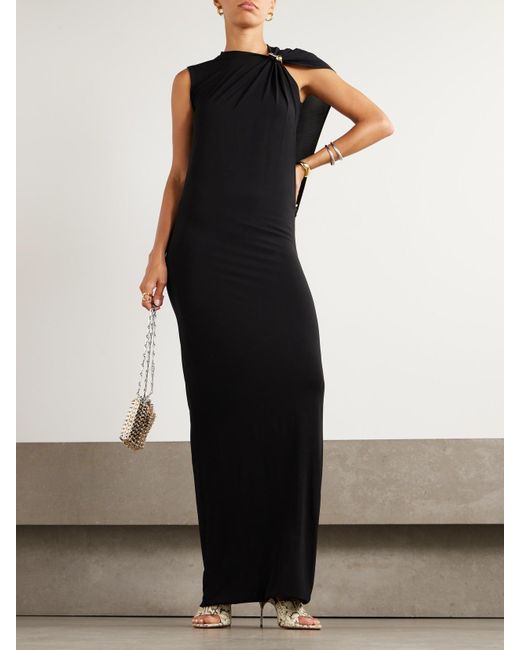 Jean Paul Gaultier Black Draped Stretch-Satin Maxi Dress